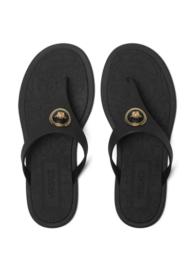 Versace Black Slides With Medusa Detail In Black