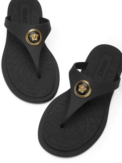 Versace Black Slides With Medusa Detail In Black