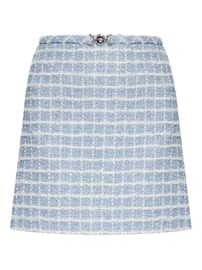 Versace Mini Skirt In Tweed With Belt Detail In Blue