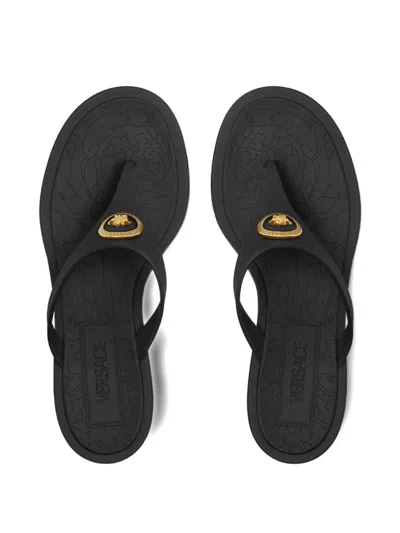 Versace Kitten Heel Thong Sandals With Medusa Detail