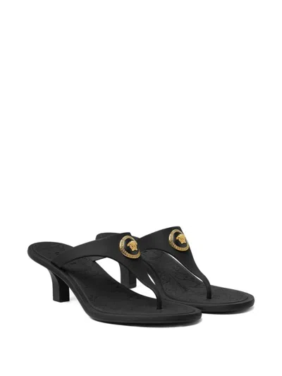 Versace Kitten Heel Thong Sandals With Medusa Detail