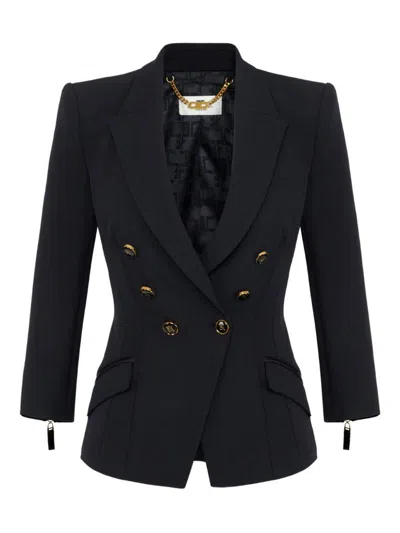 Elisabetta Franchi Tailored Blazer With Padded Shoulders And Peak Lapels In Black