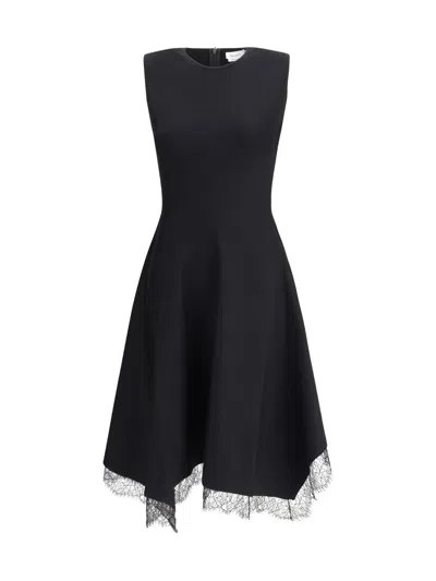 Alexander Mcqueen Women Asymmetric Midi Dress In Black