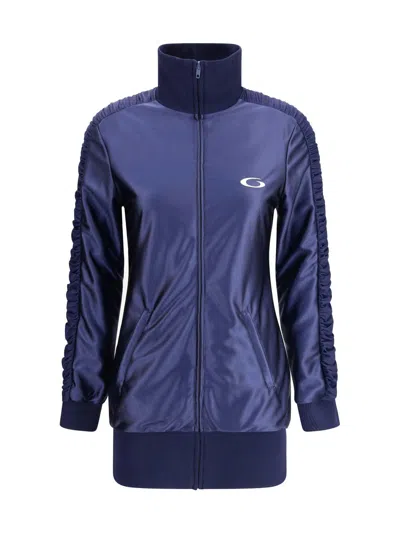 Balenciaga Shiny Jersey Fitted Tracksuit Dress In Blue