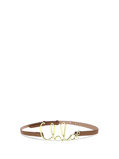 Chloé Womens Chloe Script-hardware Leather Belt Clay Brown In Brown