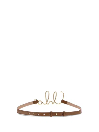 Chloé Womens Chloe Script-hardware Leather Belt Clay Brown In Brown
