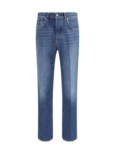 Givenchy Blue Five-pocket Jeans With Logo Patch On The Back In Denim Man In Blue