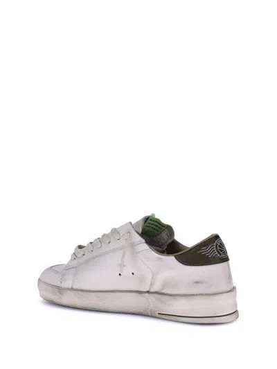 Golden Goose Stardan White Leather Sneakers With Green Star And Heel In White