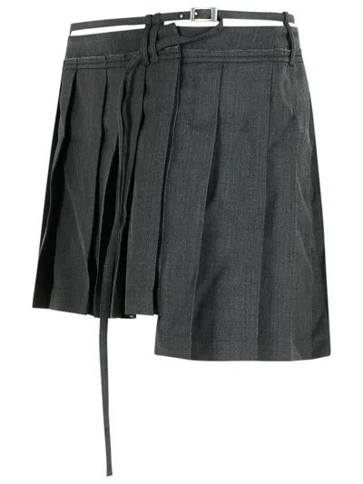 Acne Studios Dark Grey Wool Blend Pleated Skirt