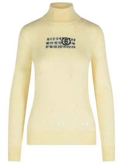 Mm6 Maison Margiela Cream Virgin Wool Turtleneck Sweater In Yellow