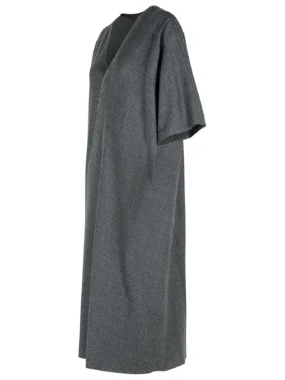 Mm6 Maison Margiela V-neckline Midi Dress Asymmetric Seam In Gray