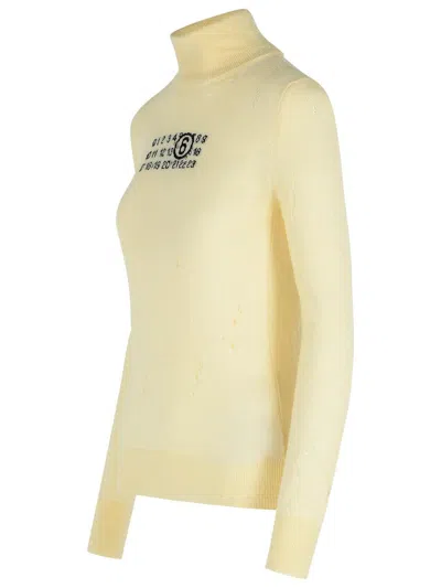Mm6 Maison Margiela Cream Virgin Wool Turtleneck Sweater In Yellow