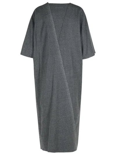 Mm6 Maison Margiela V-neckline Midi Dress Asymmetric Seam In Gray
