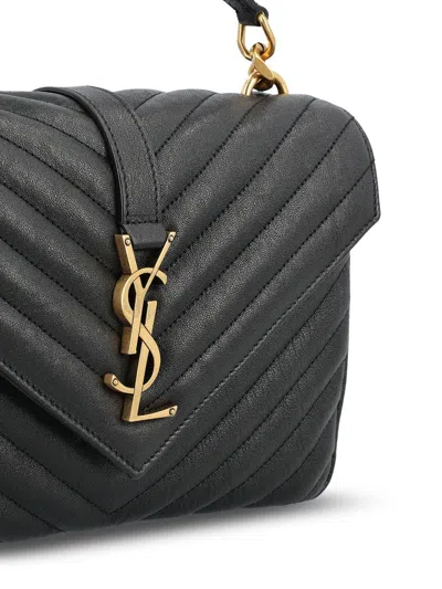 Saint Laurent College Medium Ysl Matelasse Lambskin V-flap Crossbody Bag With Golden Hardware In Black