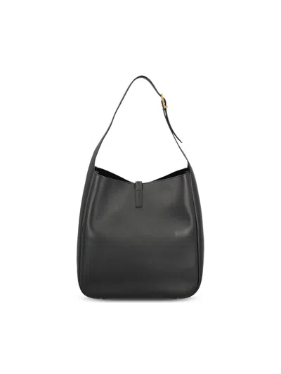 Saint Laurent Le 5a7 Large Ysl Shoulder Hobo Bag In Smooth Leather In Black