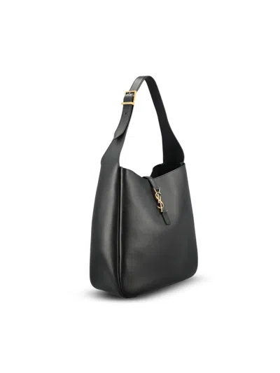 Saint Laurent Le 5a7 Large Ysl Shoulder Hobo Bag In Smooth Leather In Black