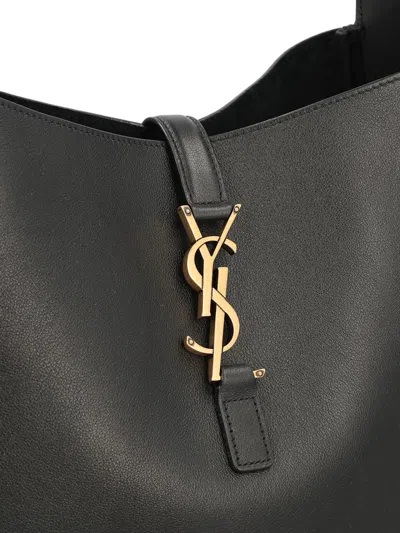 Saint Laurent Le 5a7 Large Ysl Shoulder Hobo Bag In Smooth Leather In Black