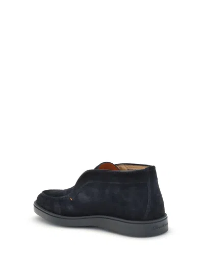Santoni Midnight Blue Calf Suede Slip-on Shoes With Branded Insole In Black