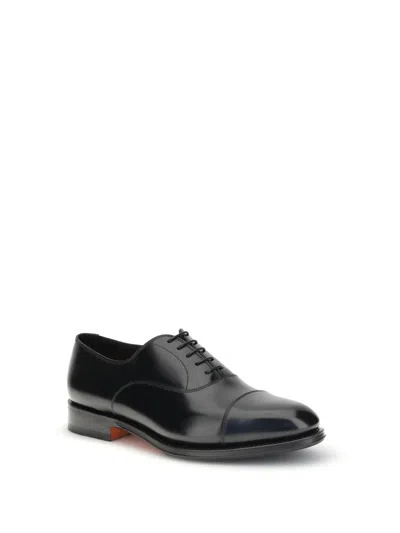 Santoni Man Lace-up Shoes Black Size 9 Leather In Black
