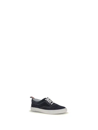 Thom Browne Navy Calf Suede Heritage Sneakers In Black