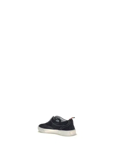 Thom Browne Navy Calf Suede Heritage Sneakers In Black