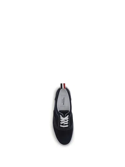 Thom Browne Navy Calf Suede Heritage Sneakers In Black