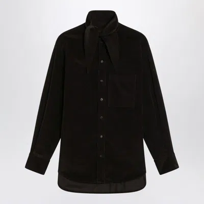 Ferragamo Brown Shirt In Ribbed Velvet Women In Black