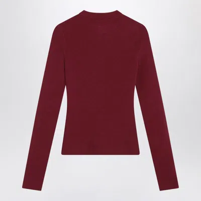 Balenciaga Ribbed Crewneck Long-sleeved Fitted Top In Burgundy