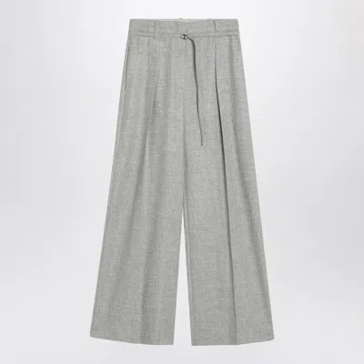 Brunello Cucinelli Wide Grey Trousers In Wool And Cashmere In Gray