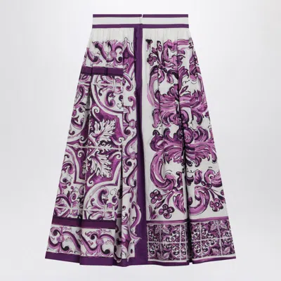 Dolce & Gabbana Purple Maiolica Print Skirt In Poplin In Purple
