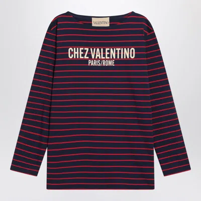 Valentino Garavani Blue T-shirt With Red Stripes By  Garavani In Blue
