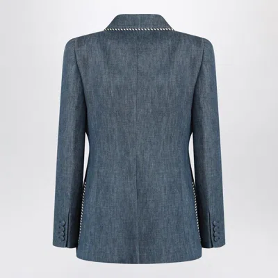 Valentino Garavani Double-breasted Jacket In Chambray Denim In Blue