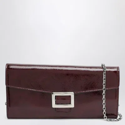 Roger Vivier Belle Vivier Dark Violet Patent Wallet With Chain In Burgundy