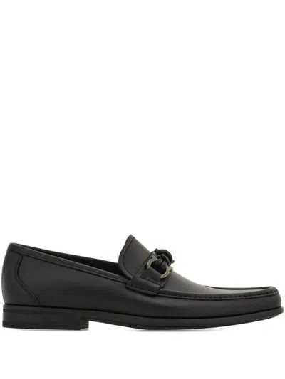 Ferragamo Alain Gancini Calf Leather Loafers In Black