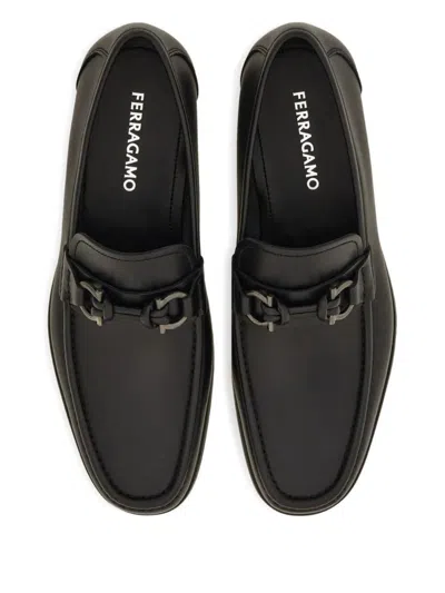 Ferragamo Alain Gancini Calf Leather Loafers In Black
