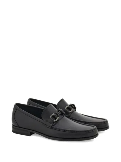Ferragamo Alain Gancini Calf Leather Loafers In Black