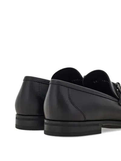 Ferragamo Alain Gancini Calf Leather Loafers In Black