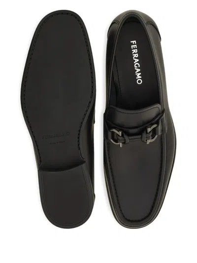 Ferragamo Alain Gancini Calf Leather Loafers In Black
