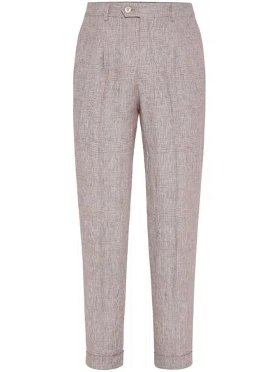 Brunello Cucinelli Straight Trousers With Belt Loops And Cuffed Hem In Purple