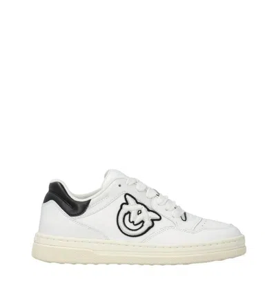 Pinko Chaussures De Tennis En Cuir Avec Logo Noir Et Blanc In White