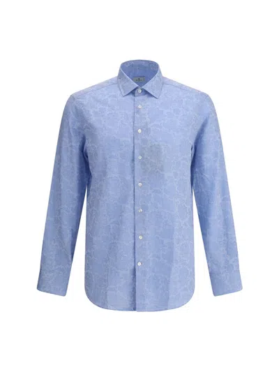 Etro Shirt Jacquard Collar Button-down In Blue
