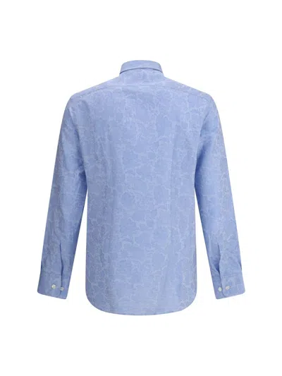 Etro Shirt Jacquard Collar Button-down In Blue