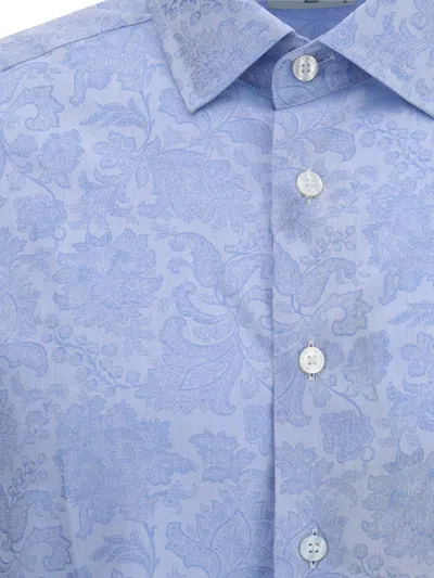 Etro Shirt Jacquard Collar Button-down In Blue