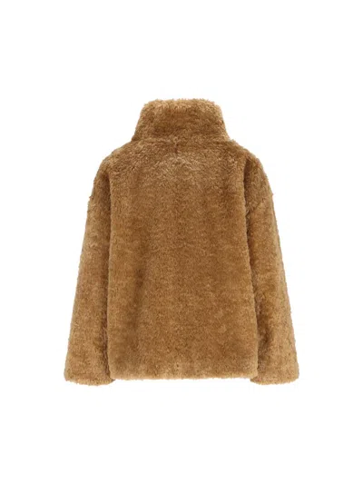 Herno Faux Fur Coat With Leather Belt In Brown