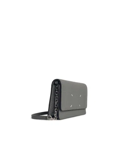 Maison Margiela Four Stitches Wallet With Chain In Pebble Grey Leather In Gray