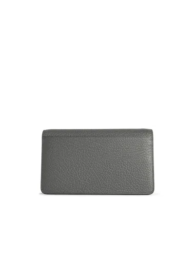 Maison Margiela Four Stitches Wallet With Chain In Pebble Grey Leather In Gray