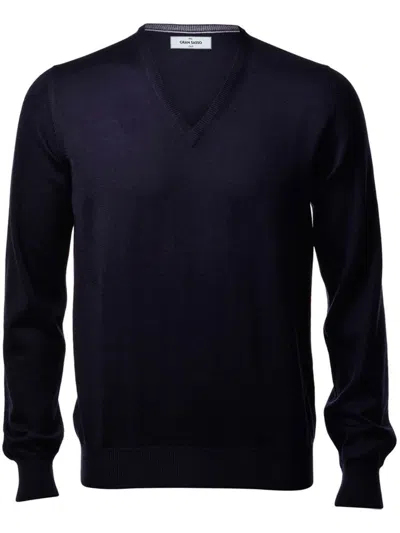 Gran Sasso V-neck Wool Sweater In Blue