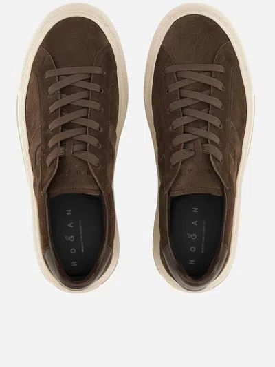 Hogan H691 Lace-up Sneakers With Suede Upper And Memory Foam Comfort In Brown