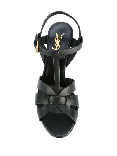 Saint Laurent Tribute Platform Sandals In Smooth Leather Shoes In Black