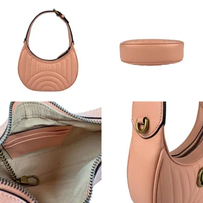 Pre-owned Gucci Gold Salmon Pink Leather Metal Handbag Shoulder Bag ()